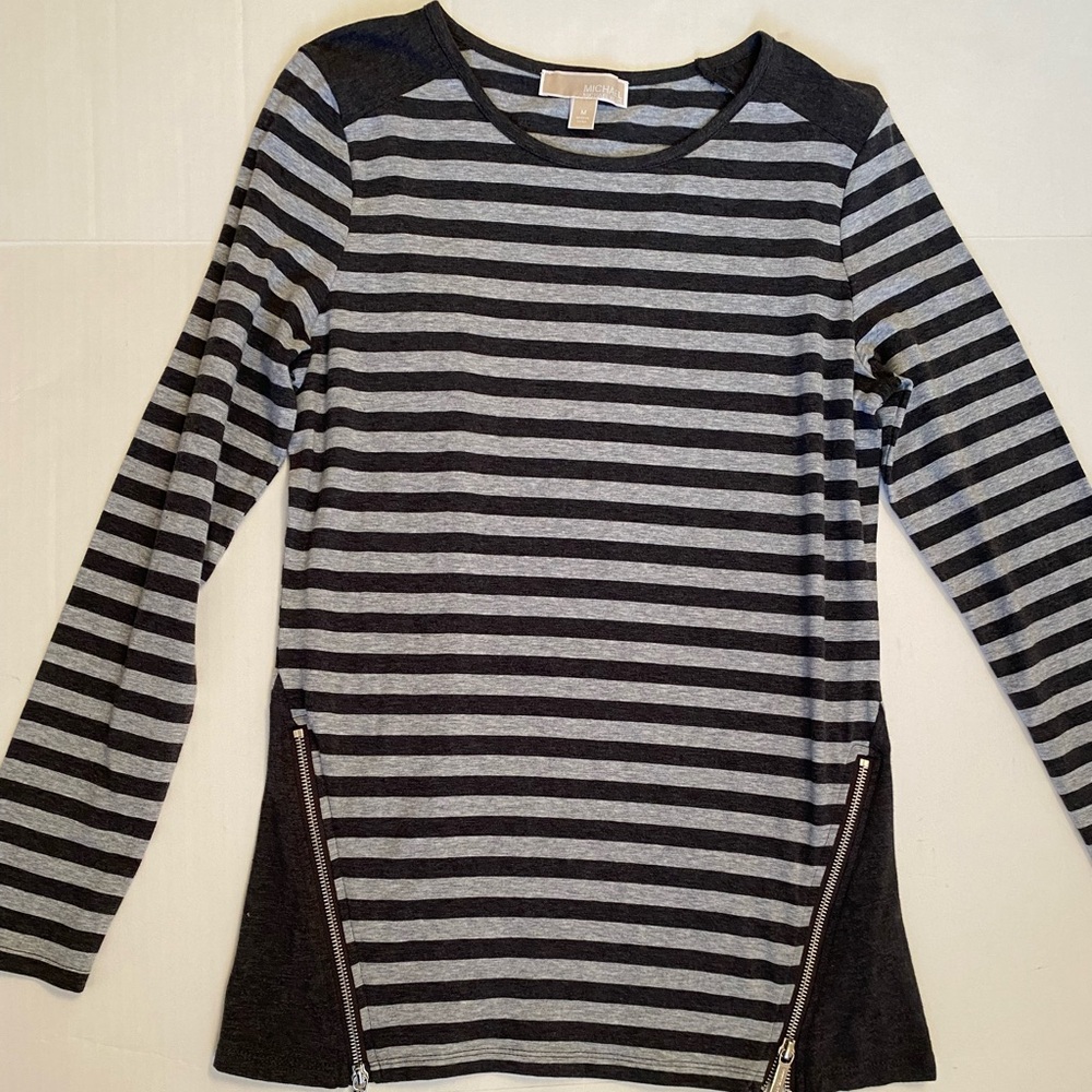 Michael Kors Gray Striped Long Sleeve T-Shirt Medium